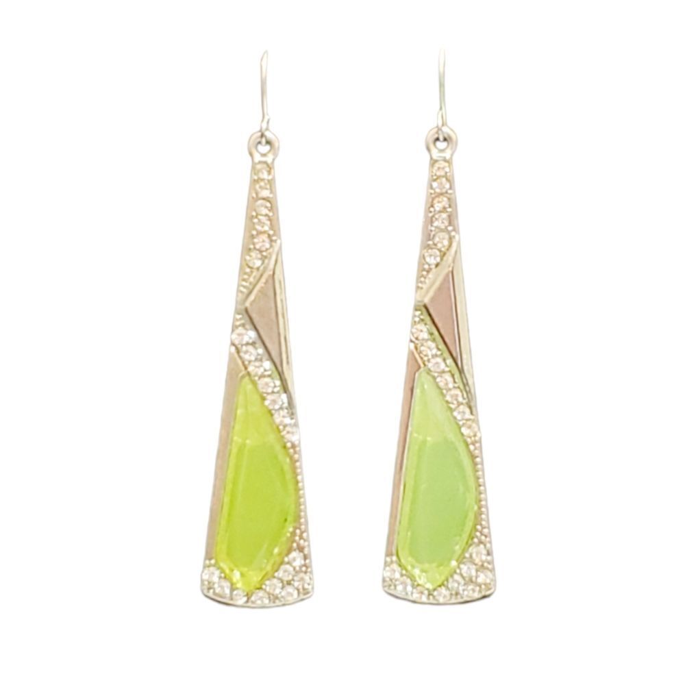 Silver Drop Dangle Hook Light Green Fashion Earrings 3" Long